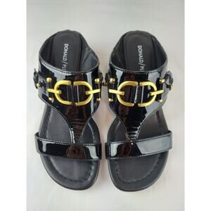 Donald J Pliner Dayna Black Patent Leather Wedge Thong Sandals 6M